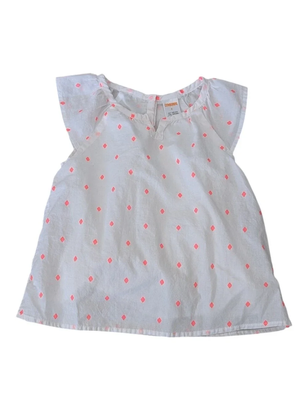 Gymboree Kids Cotton Blouse White Pink Spring Summer Girls Size 6